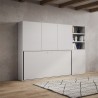 Cama individual plegable horizontal con librería blanca Kando F Descueto