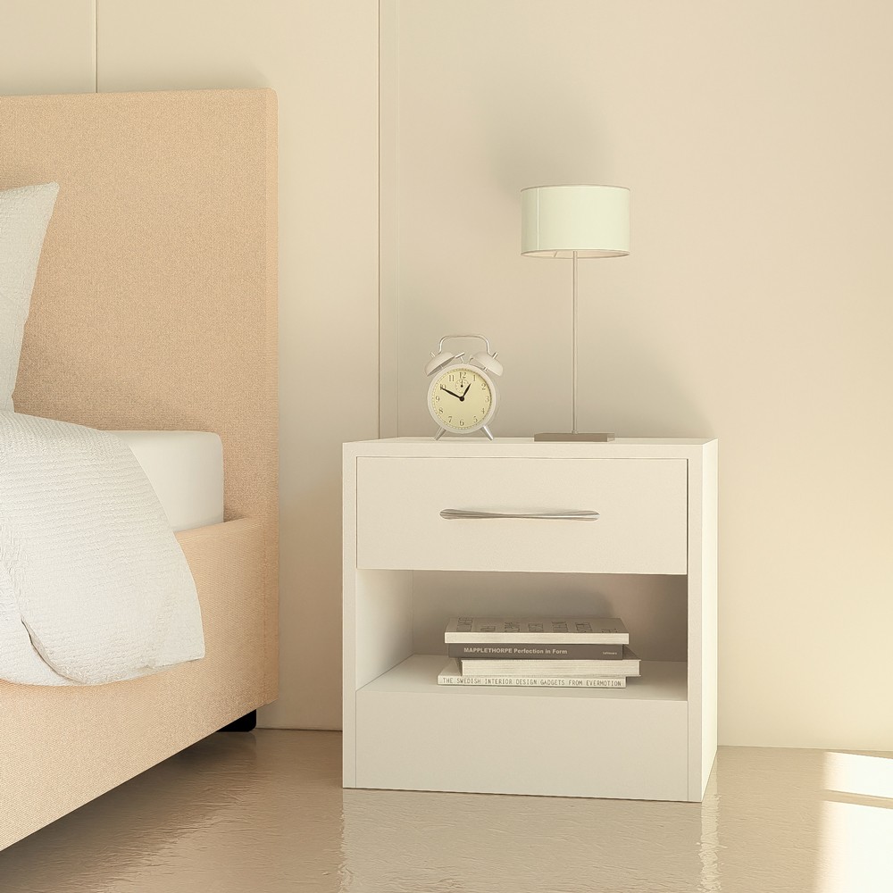 Mesilla de noche blanca moderna 1 cajón de dormitorio Selina