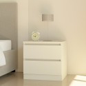 Mesilla de noche 2 cajones madera blanca dormitorio moderno Harlene Promoción