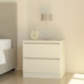 Mesilla de noche 2 cajones madera blanca dormitorio moderno Harlene Promoción