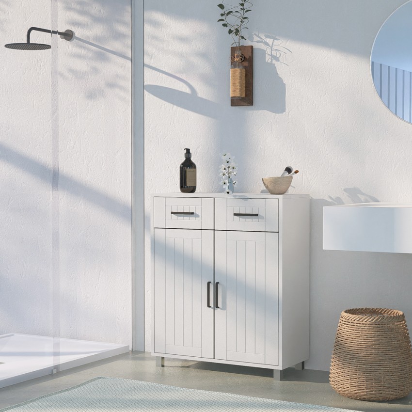 Mueble de baño multiusos moderno 2 puertas 2 cajones 60 cm Takari Promoción