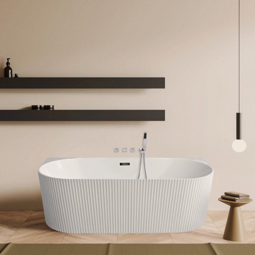 Bañera moderna de pared ovalada 170x80cm de acrílico acanalada Delo Promoción Bañera moderna de pared ovalada 170x80cm de acrílico acanalada Delo Promoción