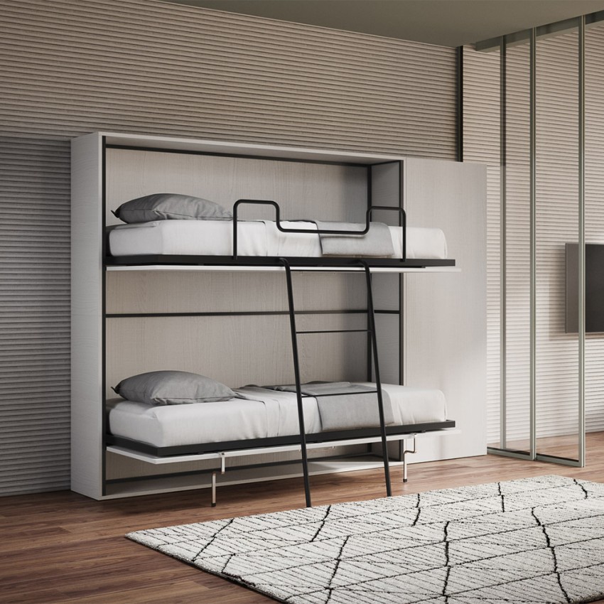 Cama litera doble abatible blanca moderna con armario Kando H Promoción Cama litera doble abatible blanca moderna con armario Kando H Promoción