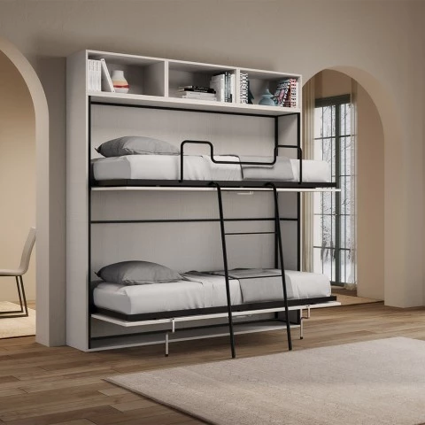 Cama litera abatible diseño moderno espacio blanco Kando L Promoción