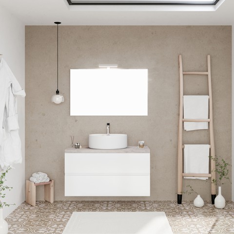 Mueble de baño 100 cm suspendido lavabo de apoyo espejo LED City 100 Promoción