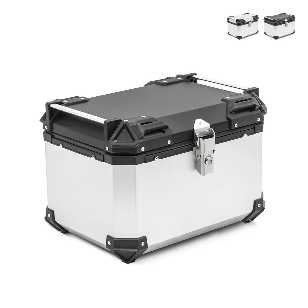 Maleta de aluminio para moto universal de 46 litros con placa Voyager