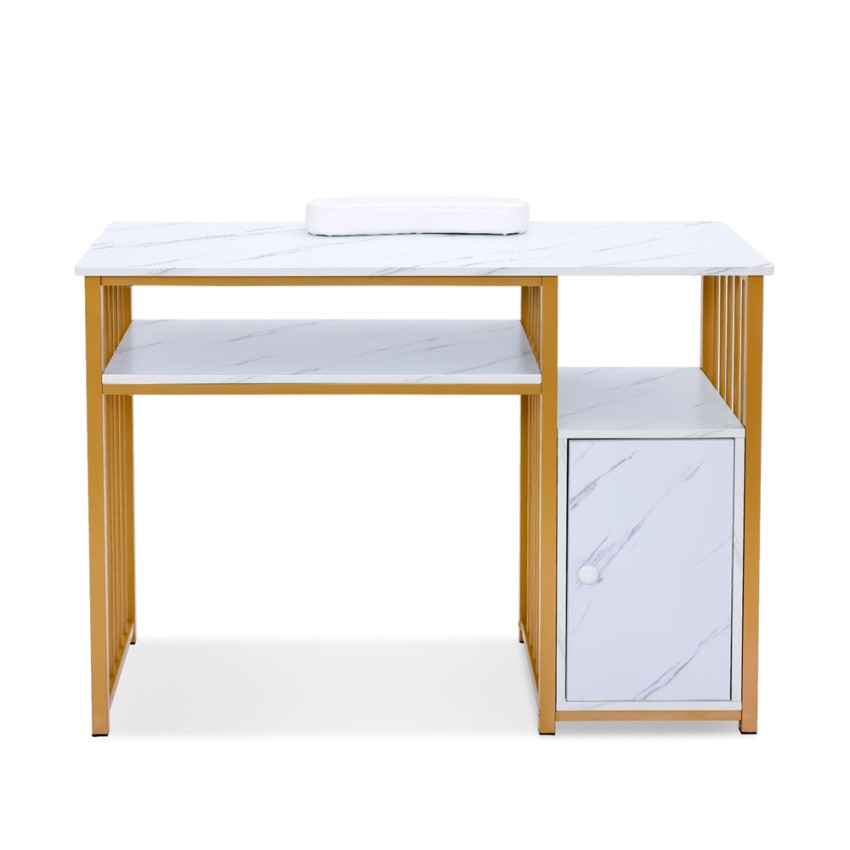  Mesa de manicura para esteticista con diseño de efecto mármol y metal dorado Revin Promoción 
