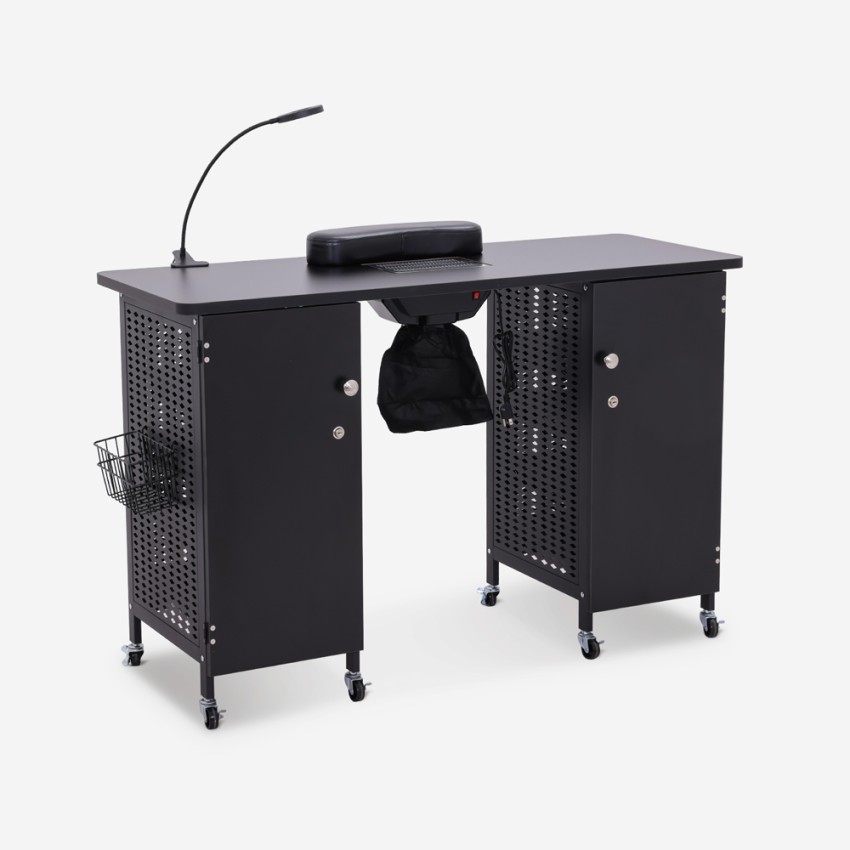  Mesa para manicura con ruedas aspiradora lámpara blanco negro Talos Promoción
