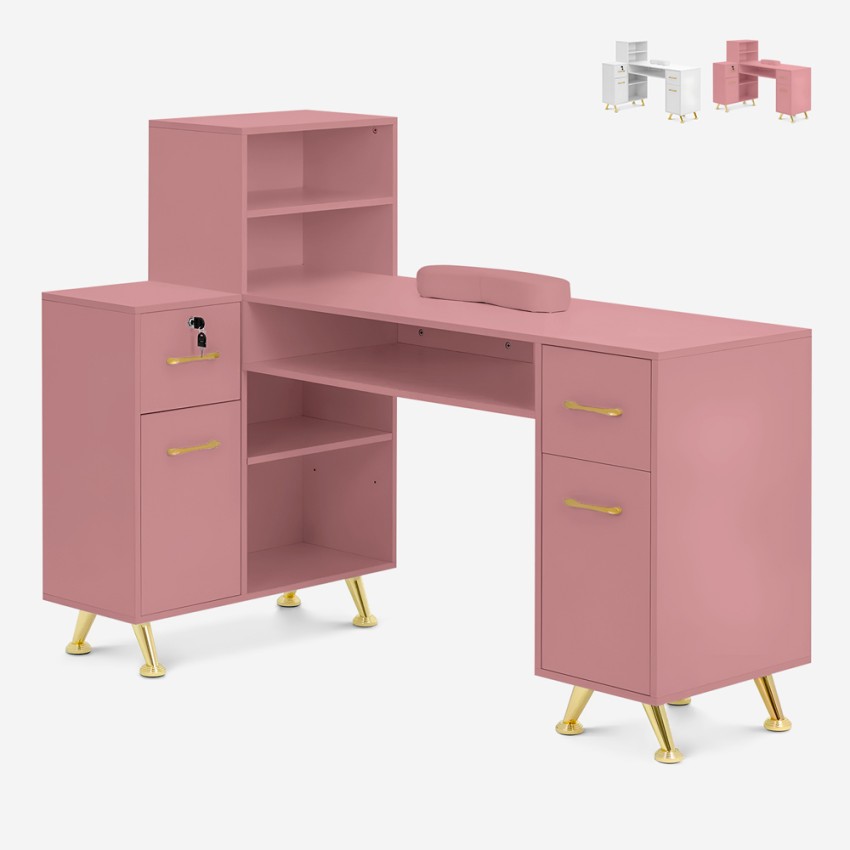 Mesa de manicura blanca rosa esquinera para esteticista, reconstrucción de uñas Dorys Venta Mesa de manicura blanca rosa esquinera para esteticista, reconstrucción de uñas Dorys Venta