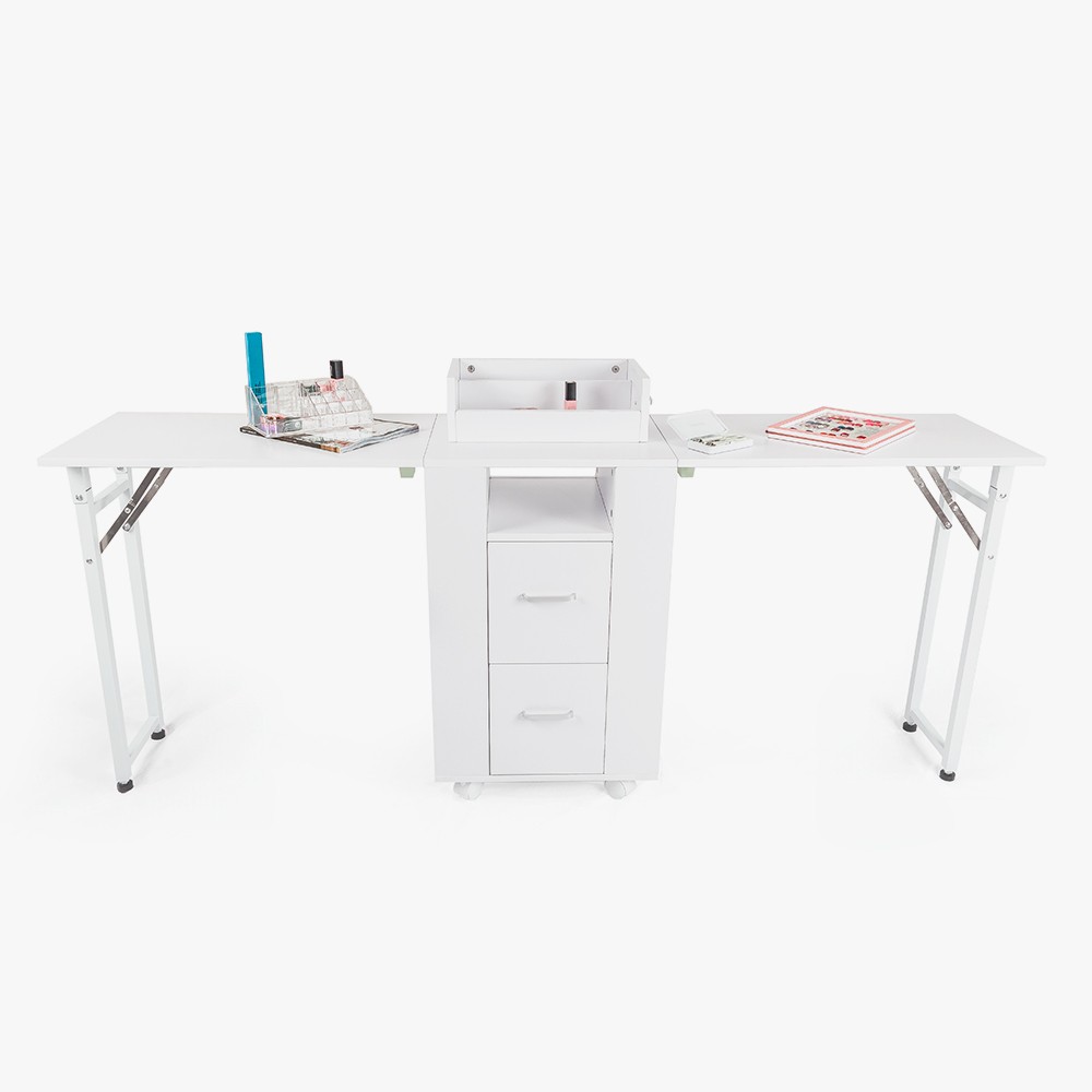 Mesa de esteticista y manicura compacta con doble mesa y ruedas Dabol