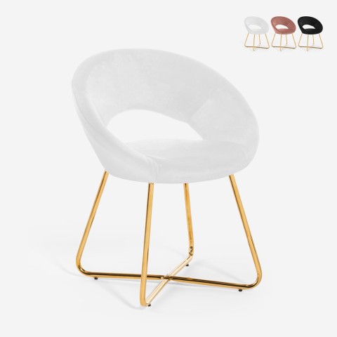 Sillón de terciopelo para sala de estar, cocina, restaurante, patas doradas Wisel Promoción