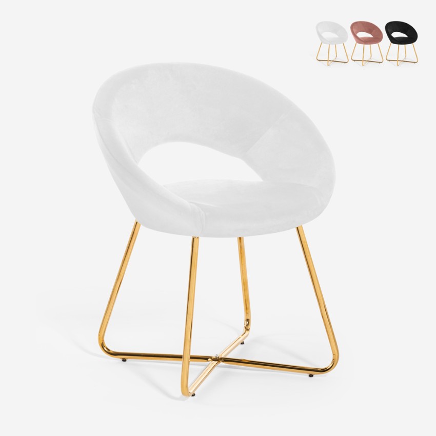 Silla butaca de terciopelo para salón, cocina o restaurante con patas doradas Wisel Promoción Silla butaca de terciopelo para salón, cocina o restaurante con patas doradas Wisel Promoción