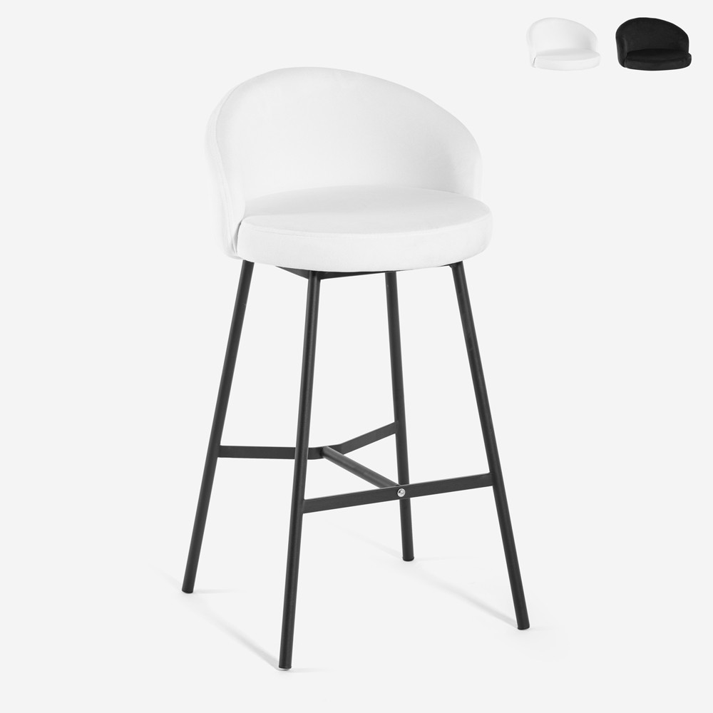 Taburete alto para bar o cocina de diseño moderno en terciopelo y metal negro Cincinnati