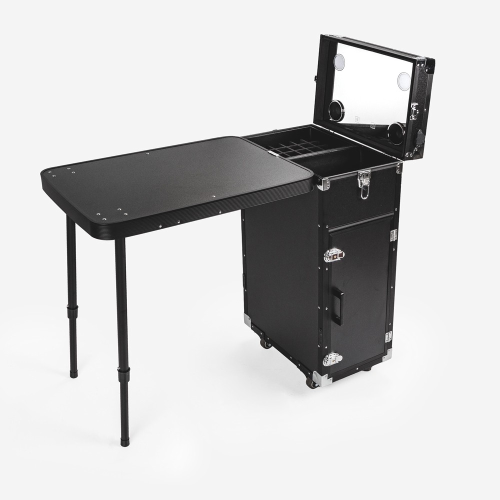 Maleta para maquillaje con ruedas y mesa con espejo y luces led Smarty