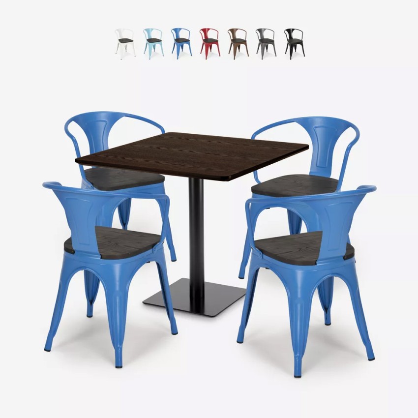 conjunto de mesa de centro horeca 90x90cm bares restaurantes 4 sillas burke Stock conjunto de mesa de centro horeca 90x90cm bares restaurantes 4 sillas burke Stock