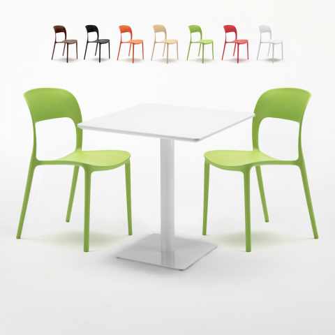 Mesa Cuadrada Blanca 70x70 cm y 2 Sillas De Colores Restaurant MERINGUE Promoción