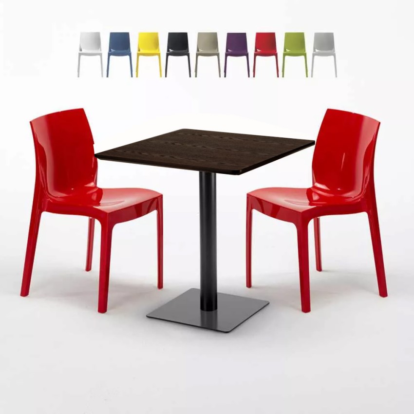 Mesa Cuadrada 60x60 cm Tablero Efecto Madera con 2 Sillas De Colores Ice Kiss Modelo Mesa Cuadrada 60x60 cm Tablero Efecto Madera con 2 Sillas De Colores Ice Kiss Modelo
