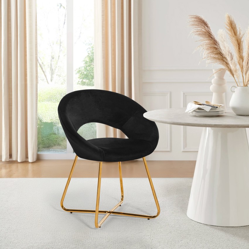  Silla butaca de terciopelo para salón, cocina o restaurante con patas doradas Wisel Venta

