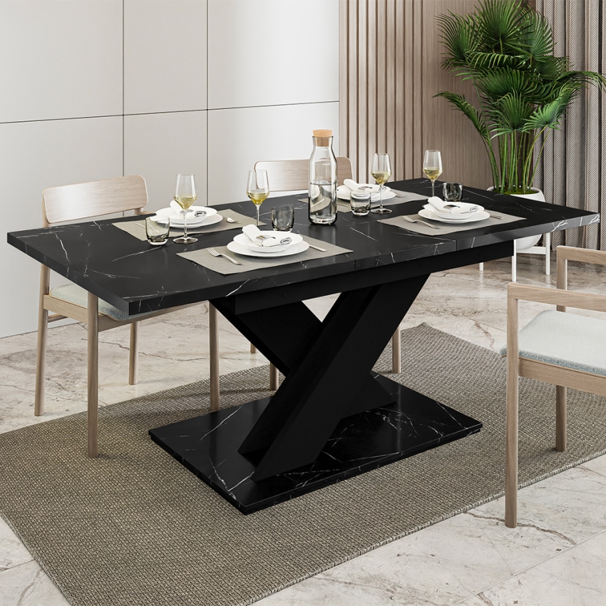 Mesa de cocina extensible para el salón, para 8 personas, efecto mármol color negro Bronx Promoción