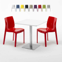 Mesa Cuadrada Blanca 70x70 cm con Base de Acero y 2 Sillas De Colores Ice Strawberry Descueto