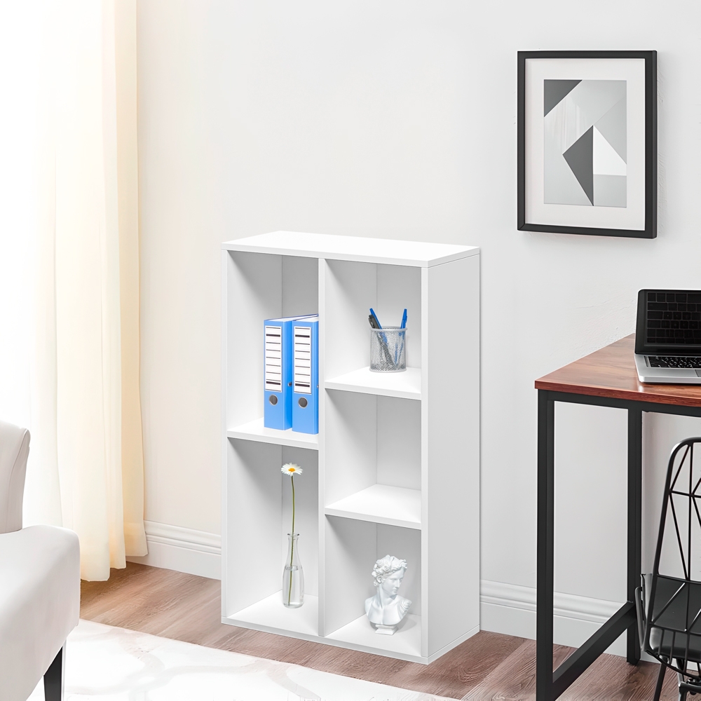 Estantería moderna para despacho blanca tipo cubo con 5 estantes 50x25x80cm Ika 3