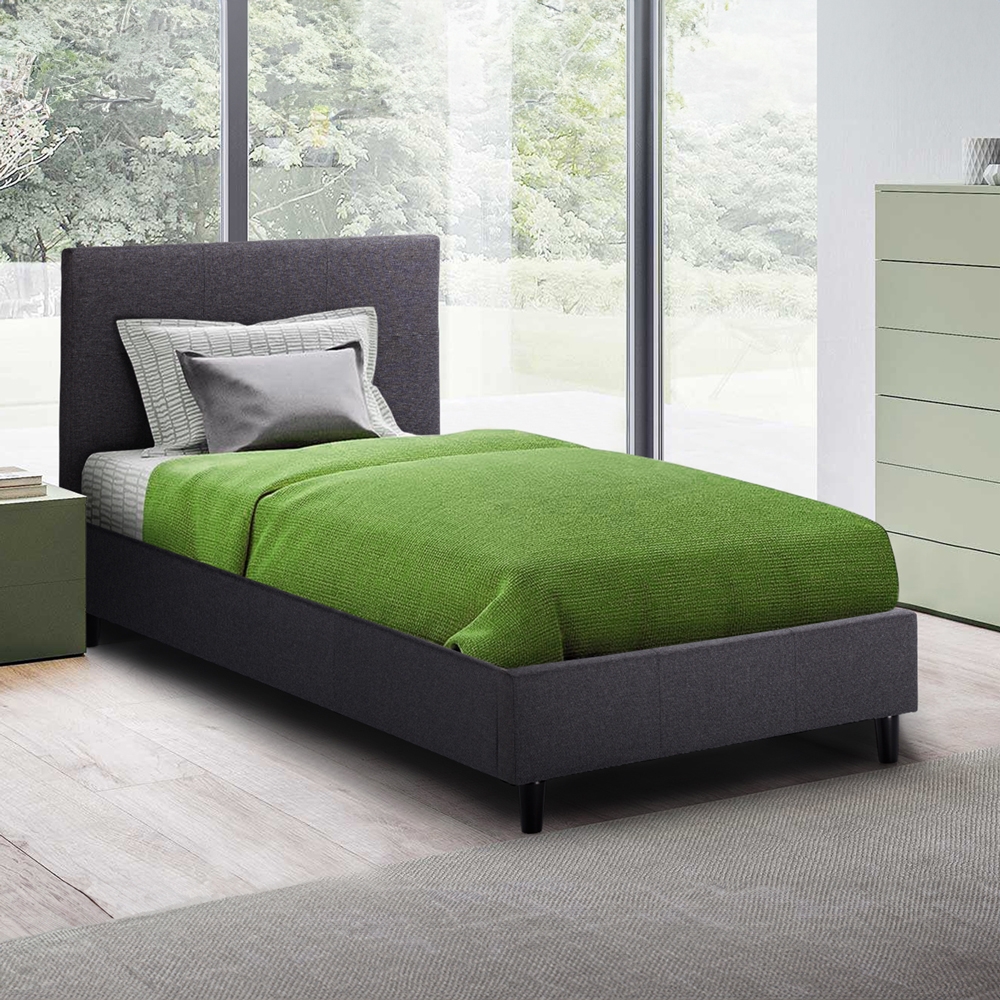 Cama individual una plaza de tela con cabecero y red 80x190 Lausanne Twin