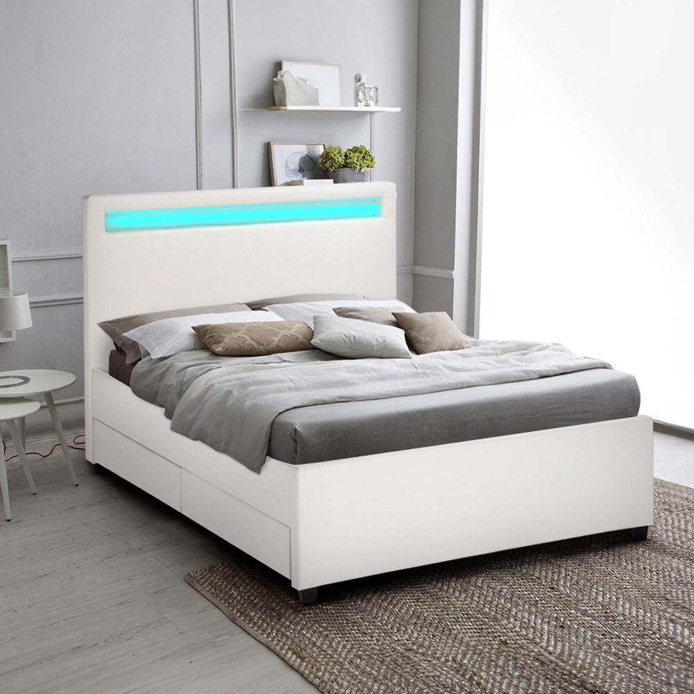 Cama francesa de plaza y media con modernos cajones de red en el cabecero 120x190 Geneva