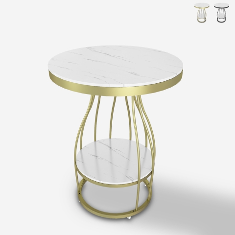 Mesa de centro redonda de metal negro dorado y mármol 45x63cm Neep L Promoción