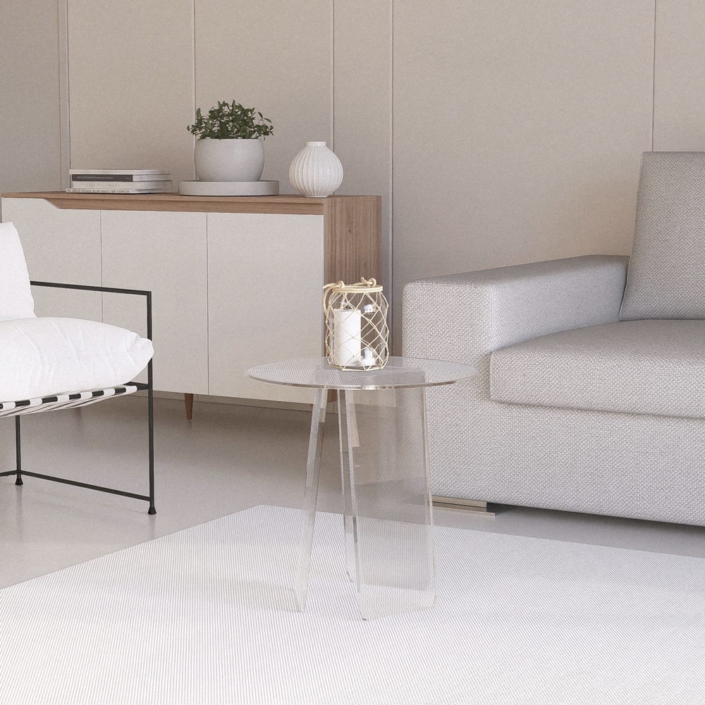 Mesa centro transparente redonda de 45 cm con diseño moderno Bridget Promoción Mesa centro transparente redonda de 45 cm con diseño moderno Bridget Promoción