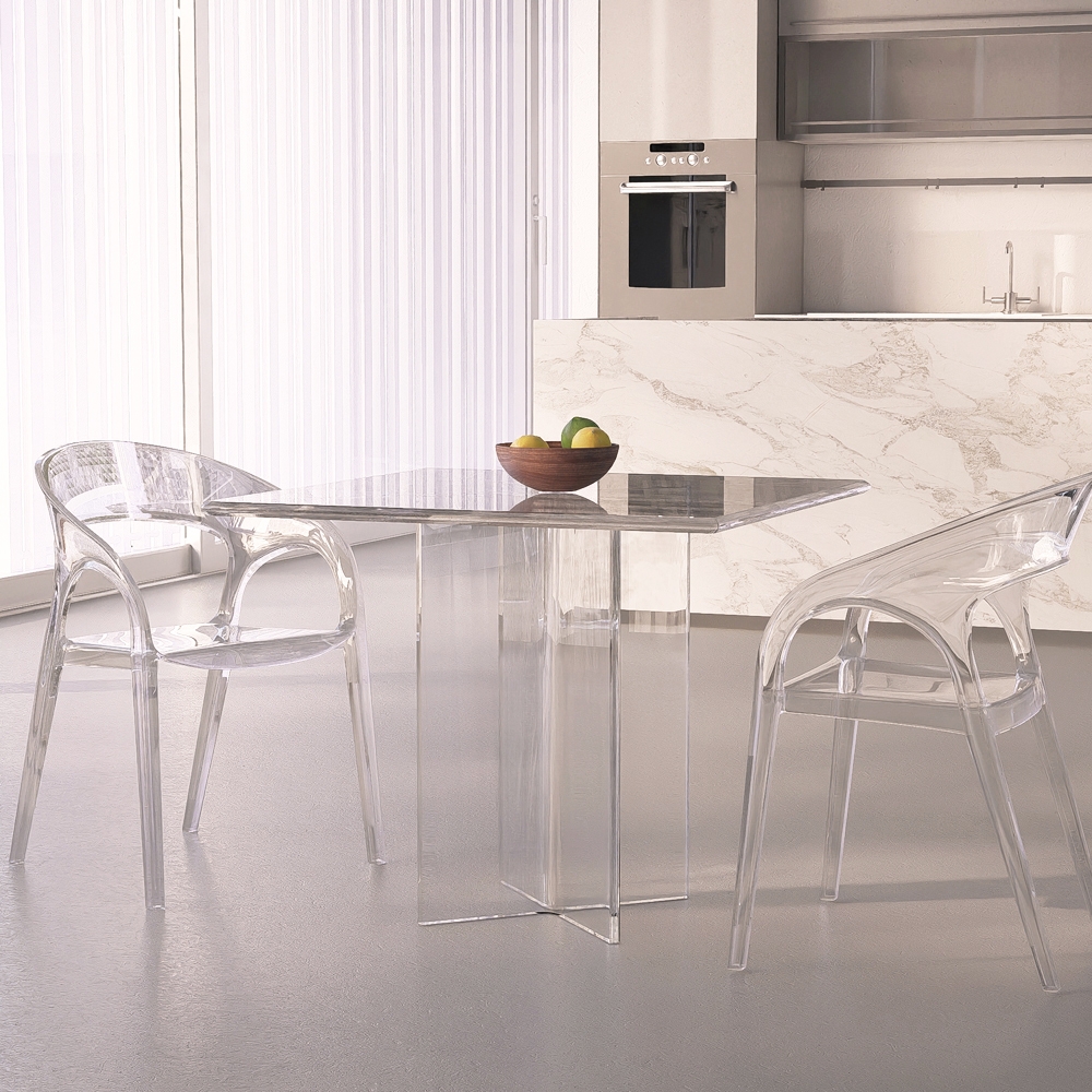 Mesa de comedor de policarbonato transparente cuadrada 80x80 cm Holden