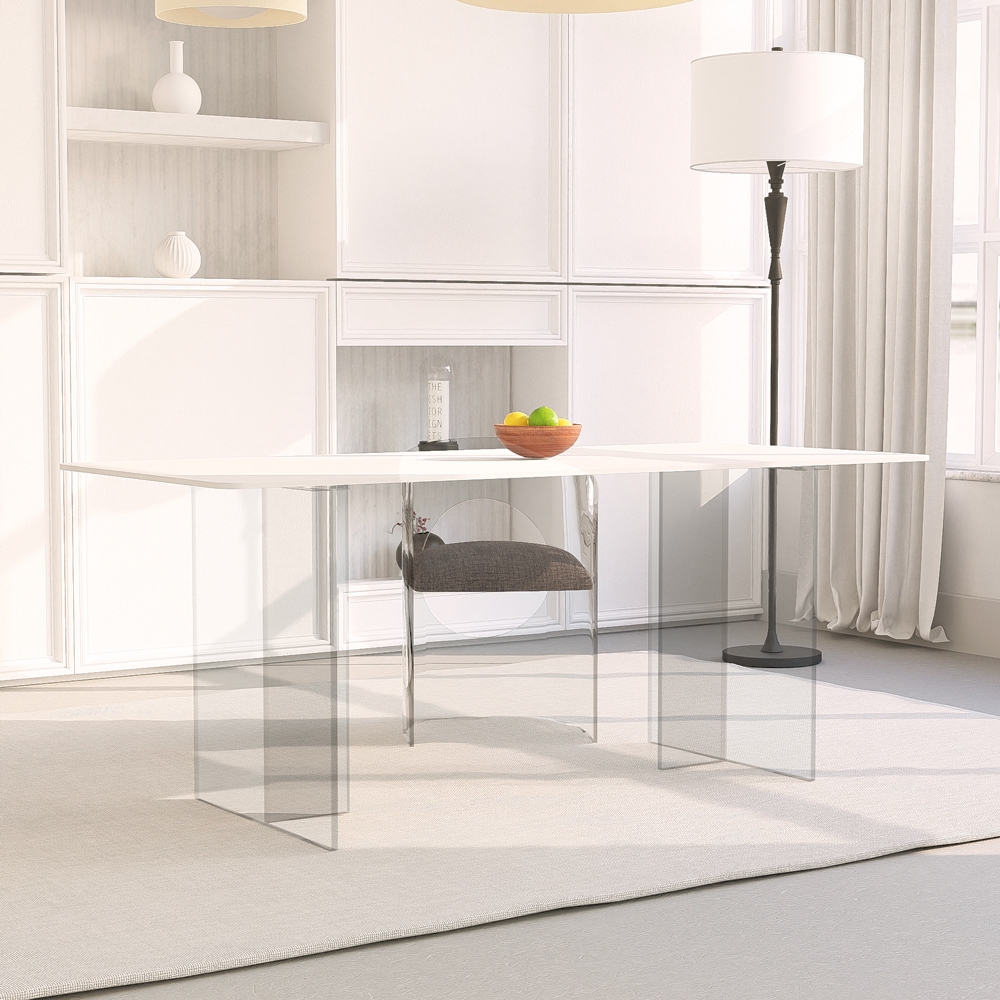 Mesa de comedor y cocina transparente 140x80 cm de diseño moderno minimalista Faust