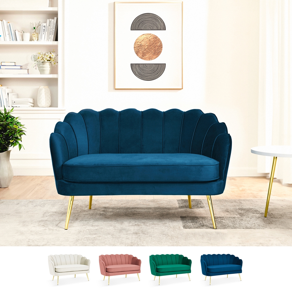 Sofá de 2 plazas de terciopelo con forma de concha estilo vintage con patas doradas Balos Catálogo Sofá de 2 plazas de terciopelo con forma de concha estilo vintage con patas doradas Balos Catálogo