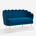 Sofá de 2 plazas de terciopelo con forma de concha estilo vintage con patas doradas Balos Stock