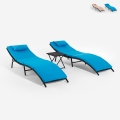 Juego de 2 tumbonas de jardín efecto ratán con mesa plegable Lanzarote Promoción