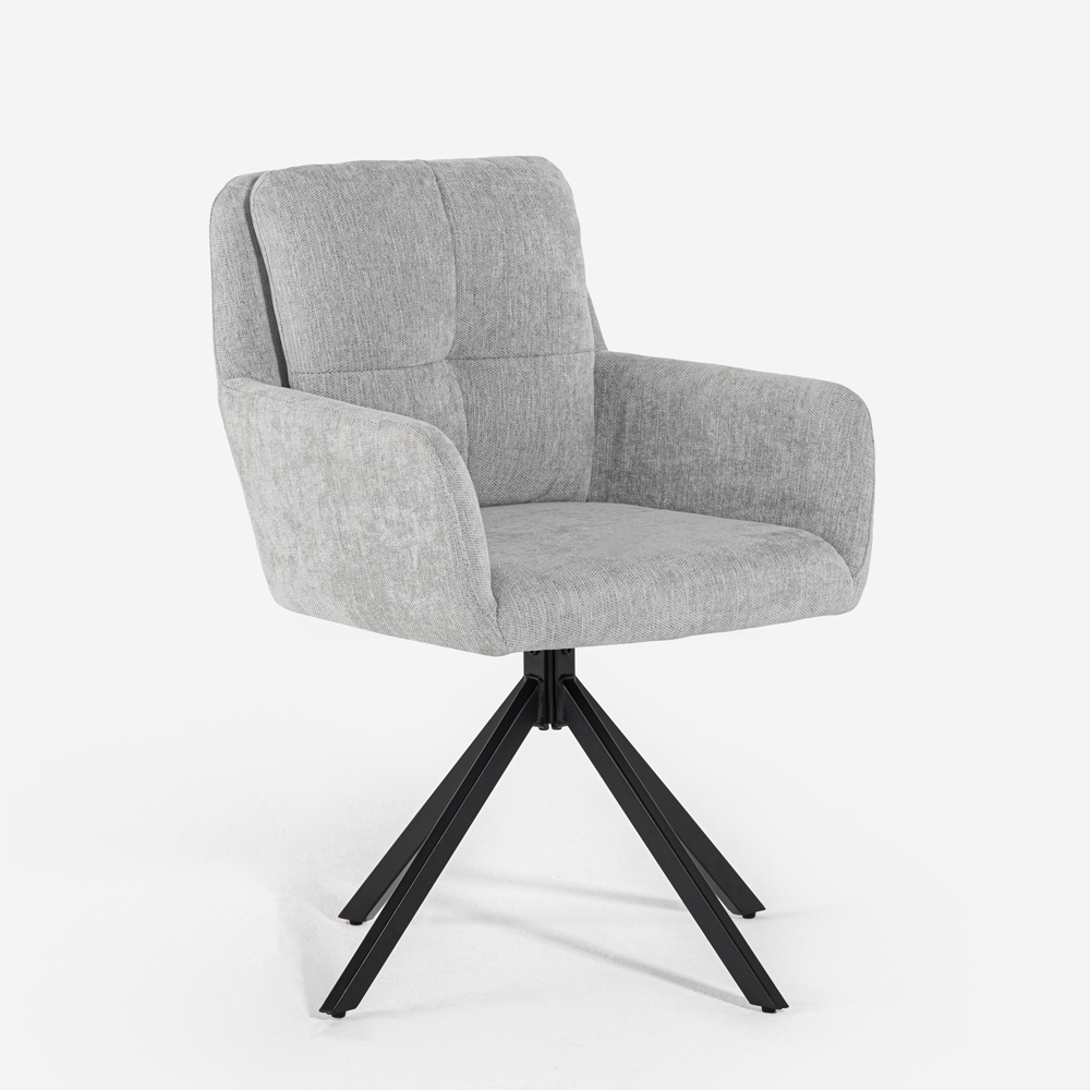 Silla de comedor o cocina moderna y giratoria de tela gris Varna