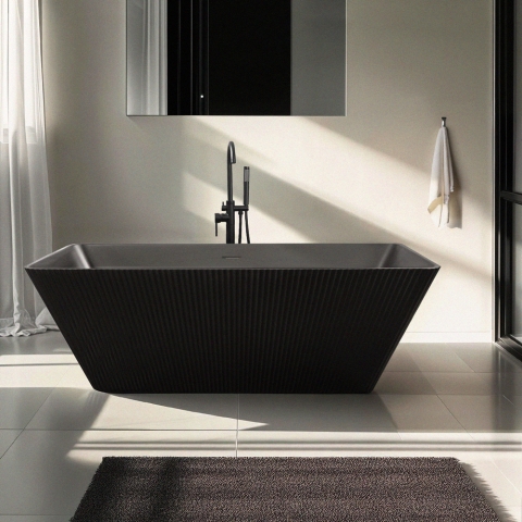 Bañera negra de diseño tipo exenta de 170x75cm acanalada Arkoi Dark Promoción