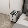 Mesita de noche blanca para dormitorio con luz led y carga inalámbrica Tainy Descueto