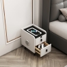 Mesita de noche blanca para dormitorio con luz led y carga inalámbrica Tainy Rebajas