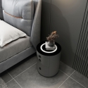 Mesita de noche moderna redonda con carga inalámbrica, luz led y 2 cajones Mohot Descueto