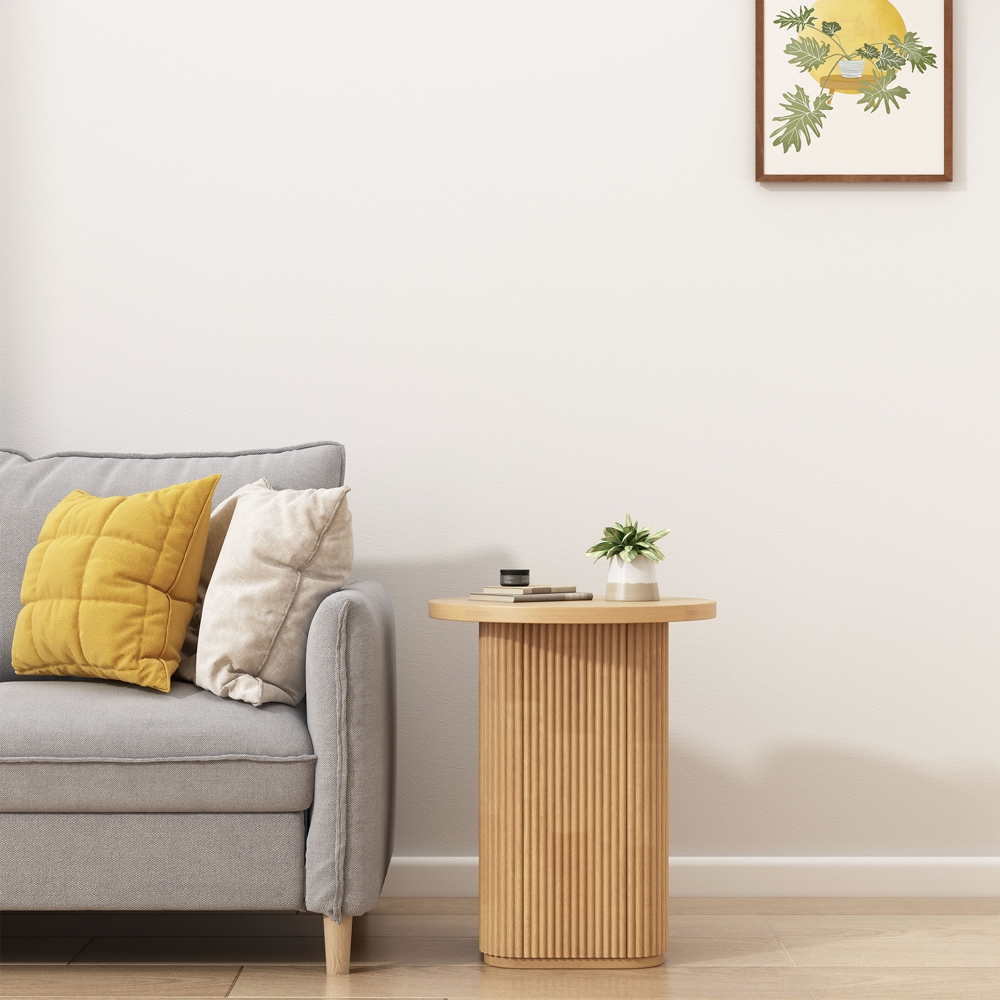 Mesa de centro redonda para salón 45x55cm de madera acanalada negra Quid Promoción