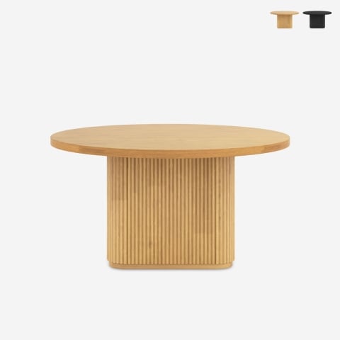 Mesa de centro redonda de madera negra acanalada de 80x45 cm Vaik Promoción