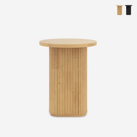 Mesa de centro redonda para salón 45x55cm de madera acanalada negra Quid Promoción