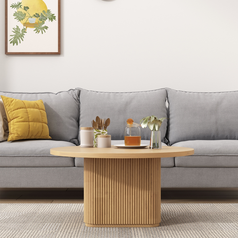  Mesa de centro redonda de madera negra acanalada de 80x45 cm Vaik Promoción


