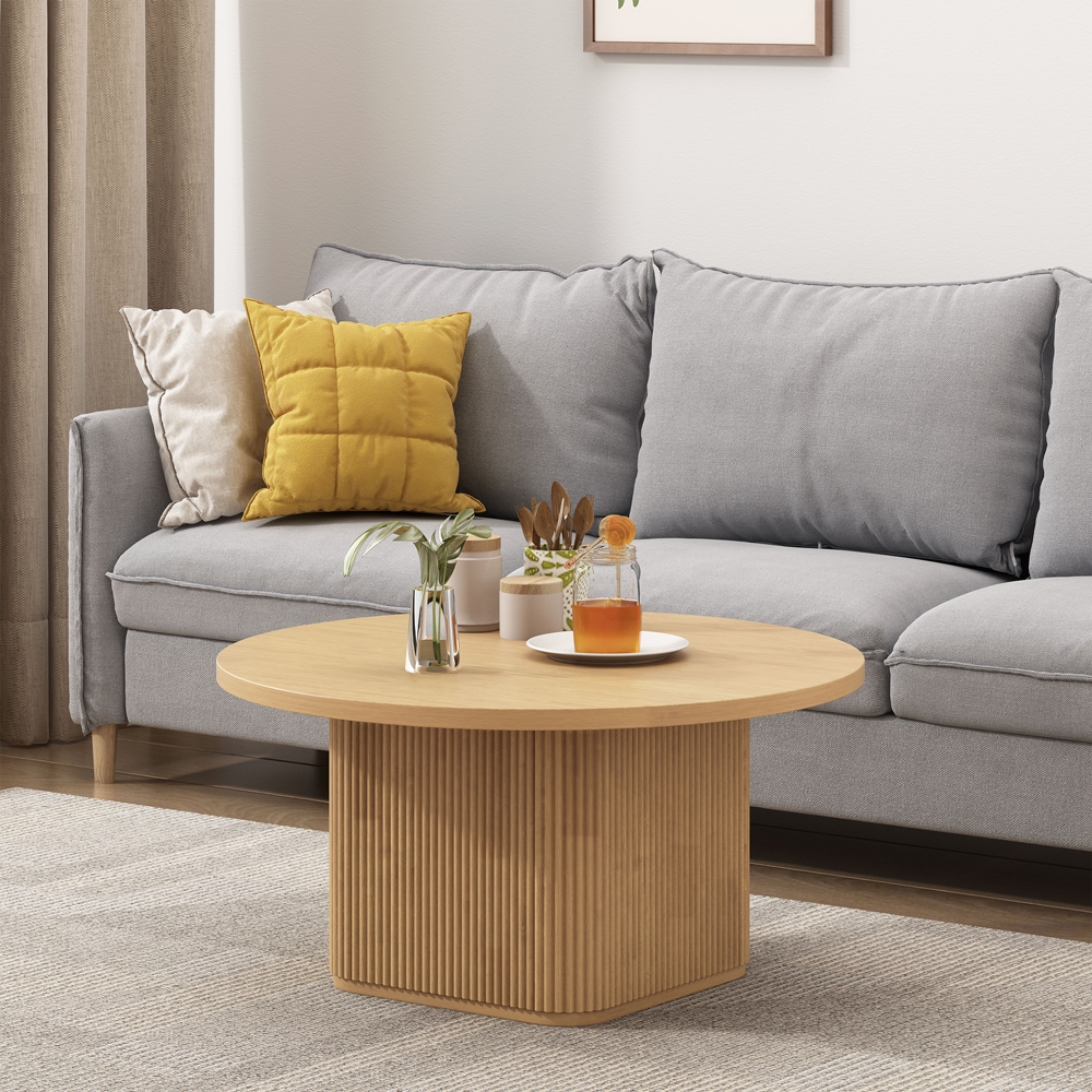  Mesa de centro redonda de madera negra acanalada de 80x45 cm Vaik Promoción

