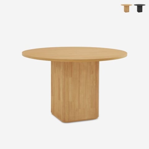 Mesa redonda de madera negra de 120 cm para cocina o salón Tiwit Promoción