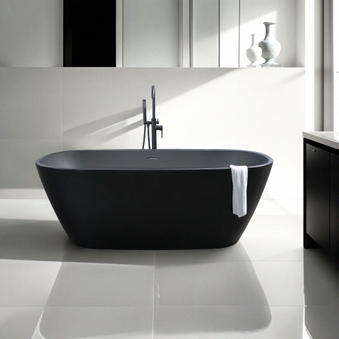 Bañera negra exenta ovalada de 170x78cm diseño moderno Idra Oscuro Promoción