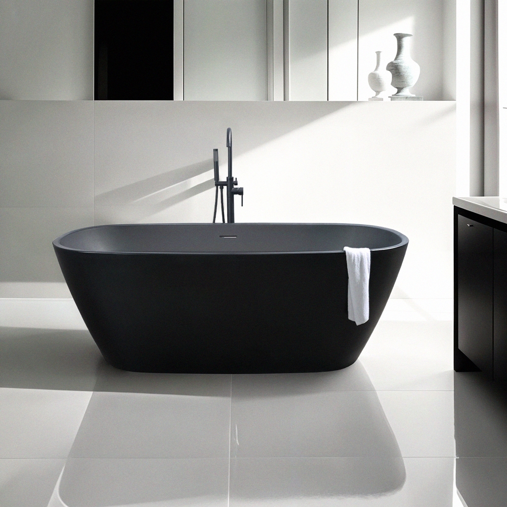  Bañera negra exenta ovalada de 170x78cm diseño moderno Idra Oscuro Promoción



