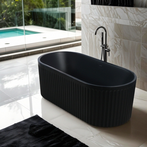 Bañera exenta negro mate de 170x80 cm acanalada Kimolos Dark Promoción