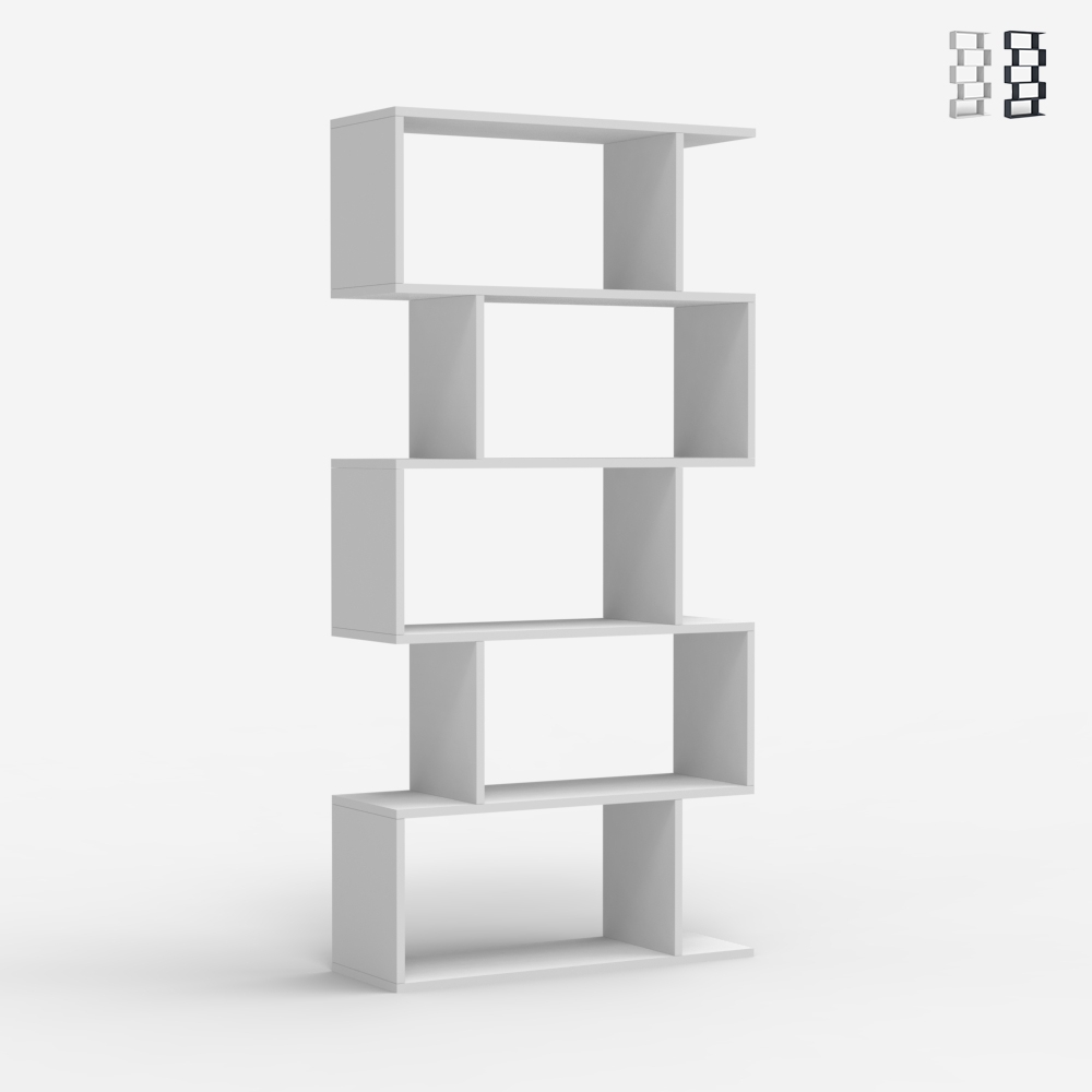 Librería moderna vertical de pared para salón con 5 estantes de madera Lexis
