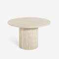 Mesa de comedor redonda 120cm moderna de madera efecto piedra Kara Promoción